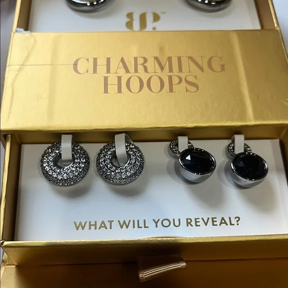 Charming Hoops Spring 2025 Unexpected Sparkle Silver and Black Earring Set - Picture 3 of 5